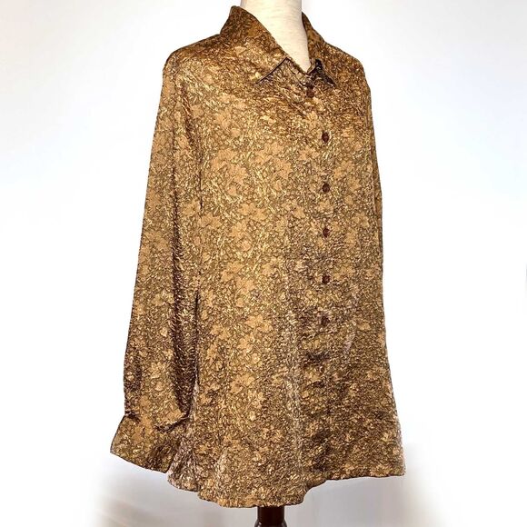 Avenue Gold Jacquard Button-Up Top Women's Size 14 - Picture 3 of 7